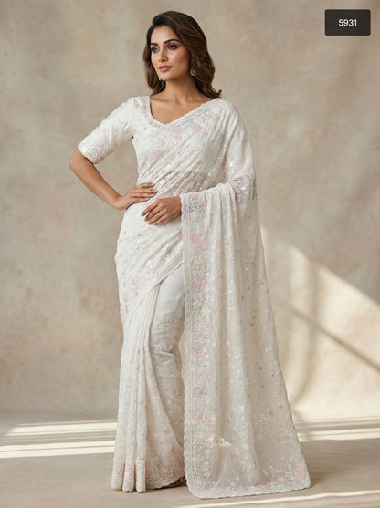 Premium & Stylish Red Sequin Embroidered Saree