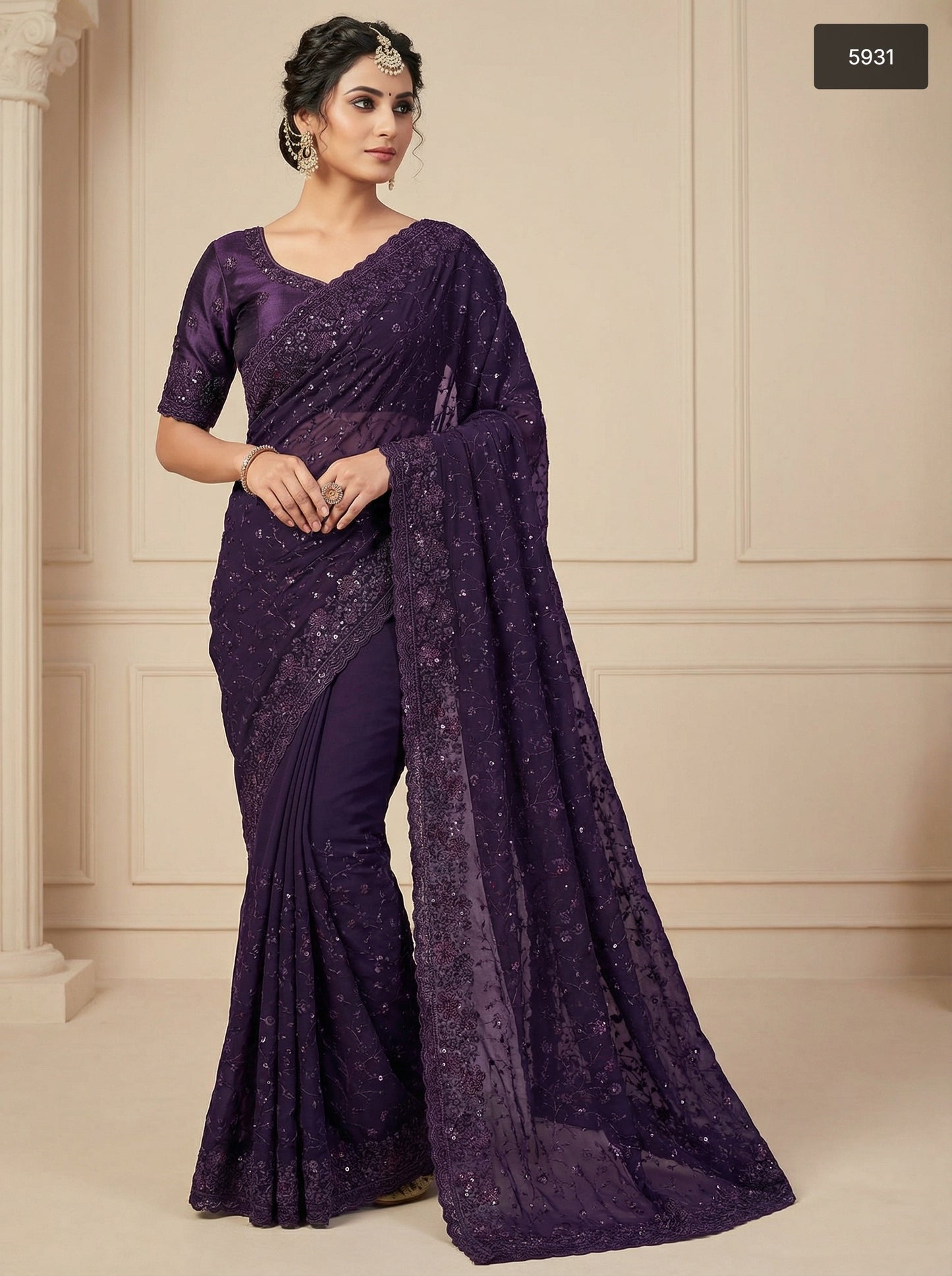 Premium & Stylish Red Sequin Embroidered Saree