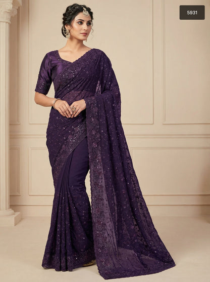 Premium & Stylish Red Sequin Embroidered Saree