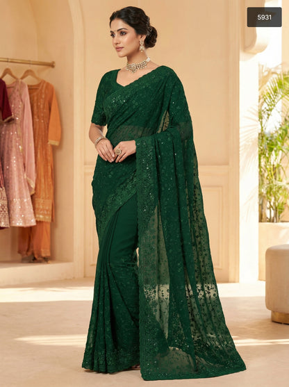 Premium & Stylish Red Sequin Embroidered Saree