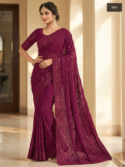 Premium & Stylish Red Sequin Embroidered Saree