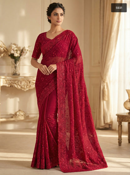 Premium & Stylish Red Sequin Embroidered Saree