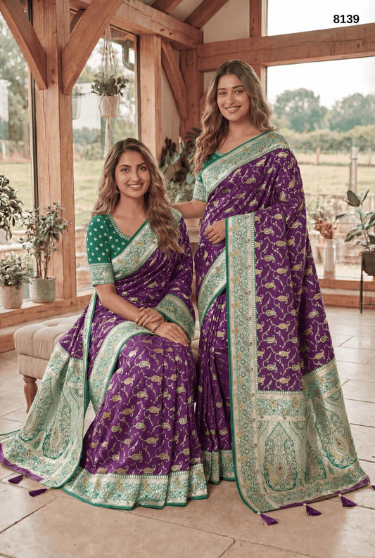 Soft Purple Banarasi Saree with Elegant Zari Weaving