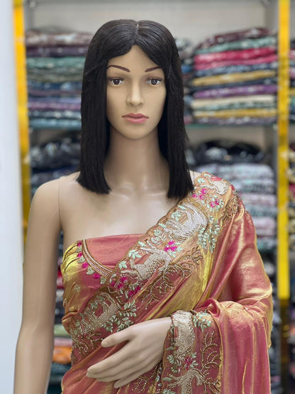 Soft Silky Dual Tone Saree with Heavy Zari Embroidery Border