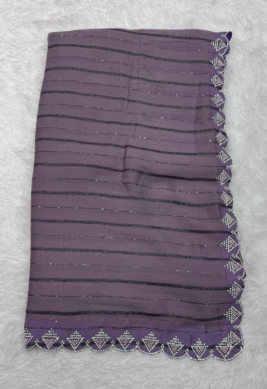 Premium Moss Fabric Saree with Zarkan Stone & Moti Handwork – Elegant Party & Occasion Wear