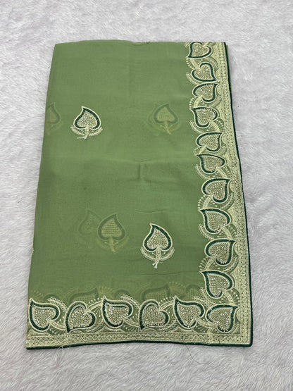 Elegant Olive Green Rangoli Silk Saree with Classic Embroidered Border