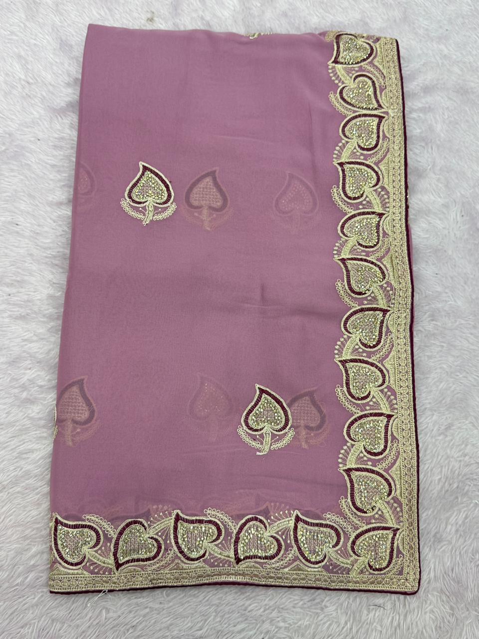 Elegant Mauve Pink  Rangoli Silk Saree with Designer Embroidery Border