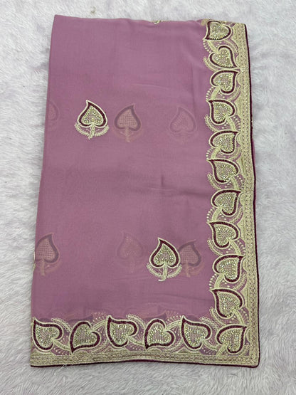 Elegant Mauve Pink  Rangoli Silk Saree with Designer Embroidery Border