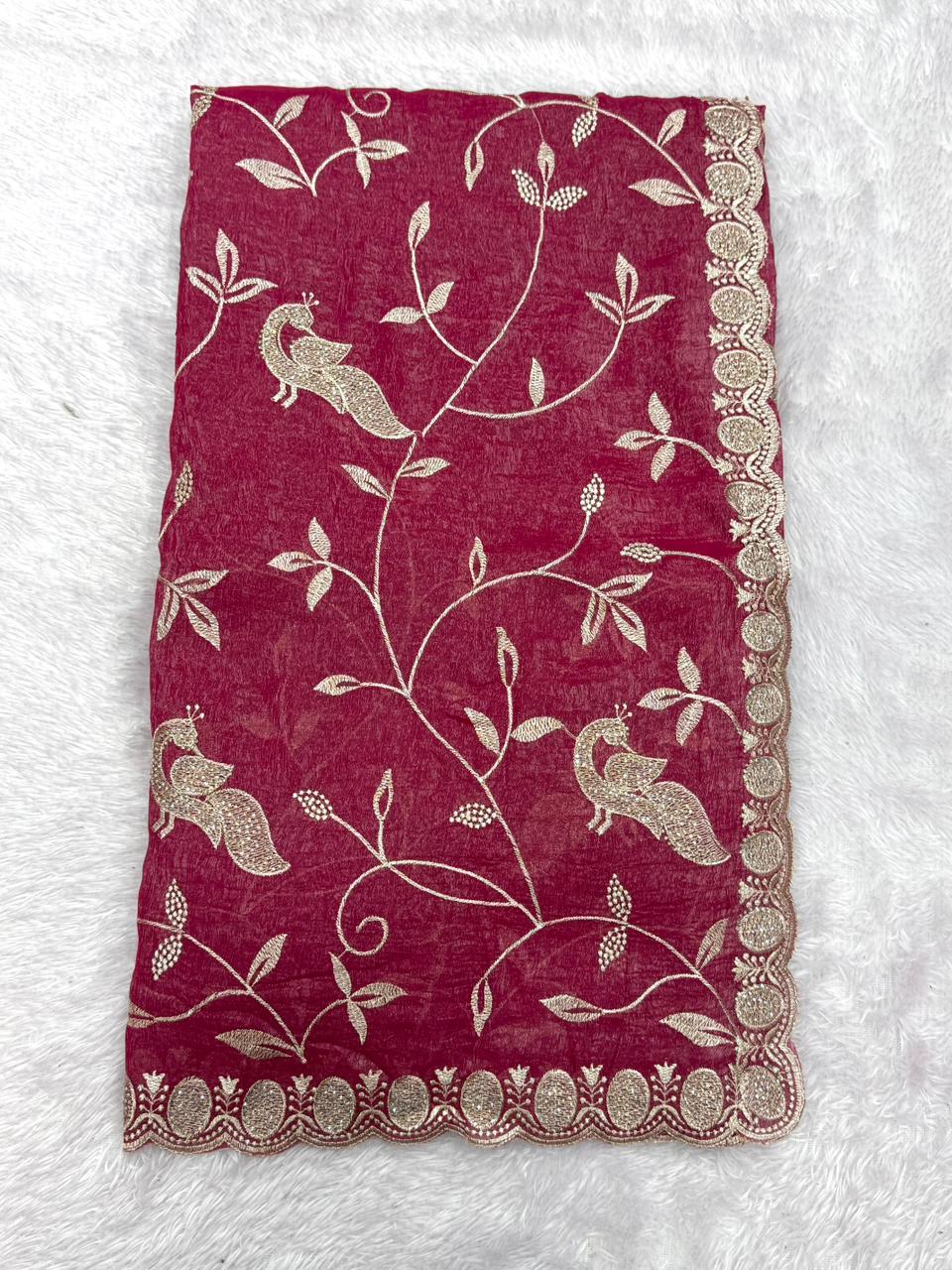 Royal Pink Embroidered Designer Saree