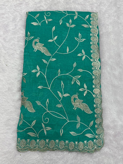 Elegant Emerald Green Embroidered Designer Saree