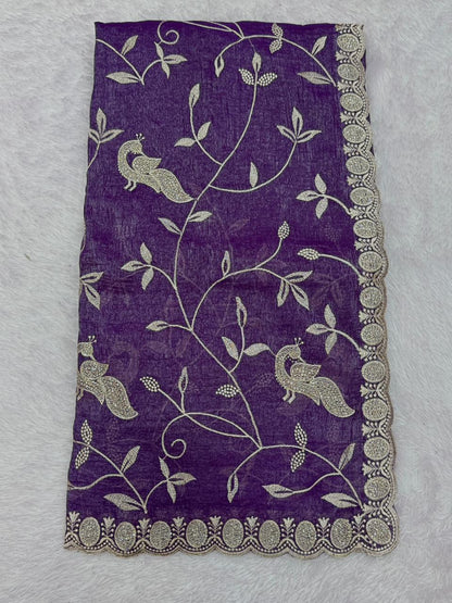 Royal Purple Embroidered Designer Saree