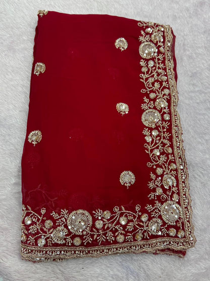 Royal Maroon Designer Saree with Beads & Sequins Work