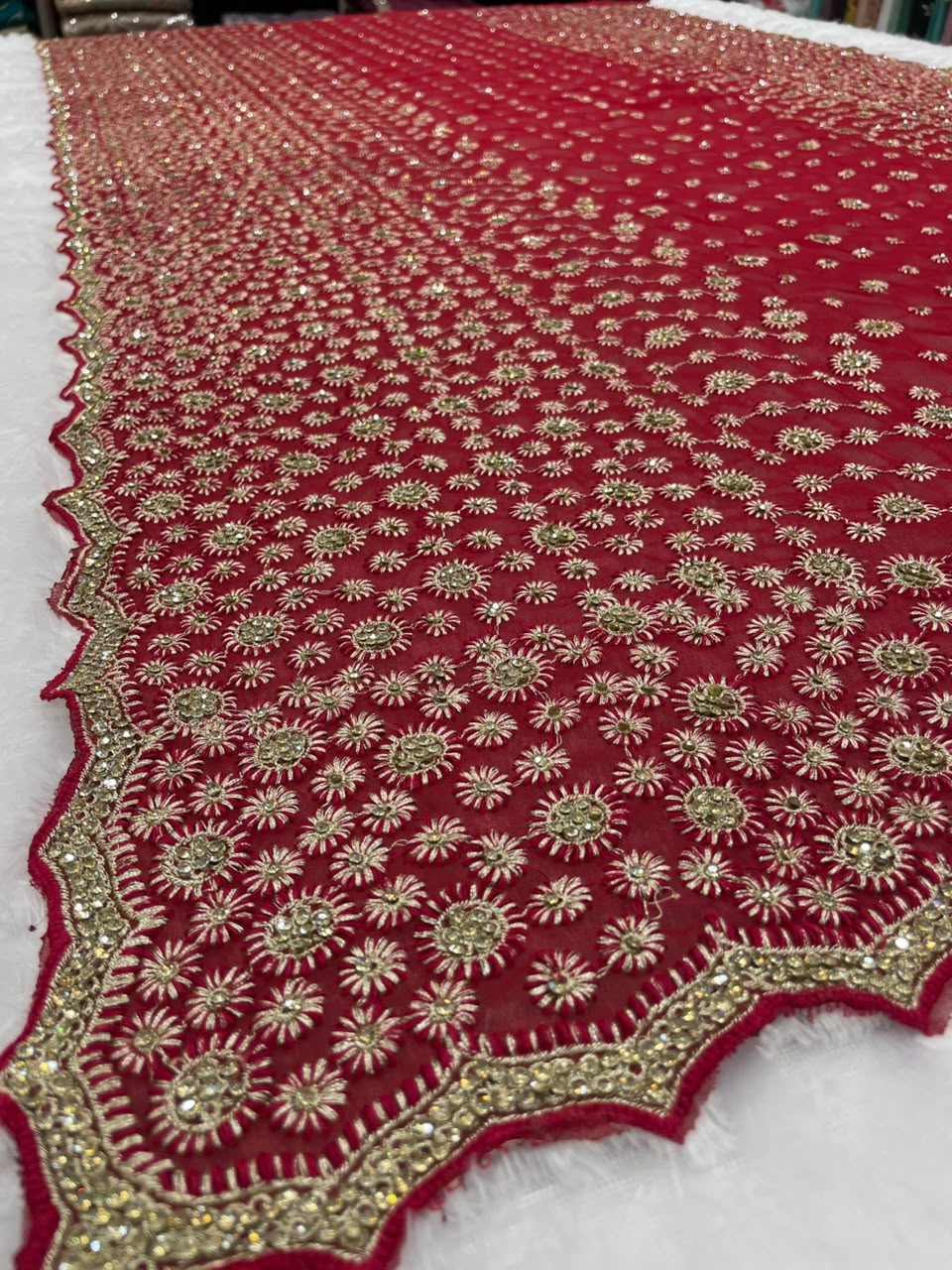 Maroon Bridal Saree with Full Heavy Embroidery & Jarkan Stone Work | Designer Wedding Saree | Sitaram Creation