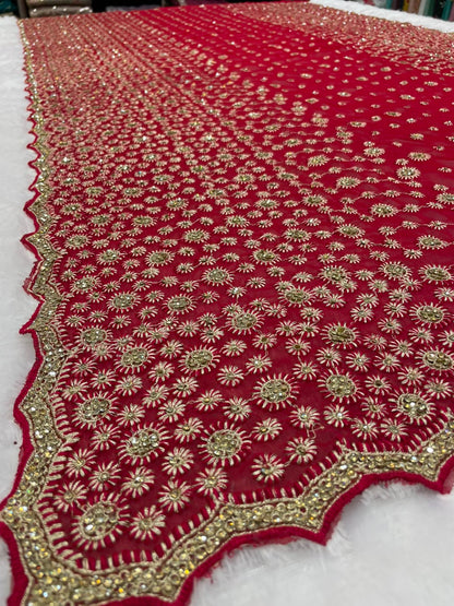 Maroon Bridal Saree with Full Heavy Embroidery & Jarkan Stone Work | Designer Wedding Saree | Sitaram Creation